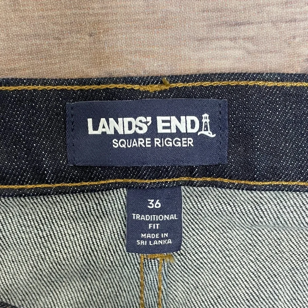 Lands End Dark Wash Mens Traditional Fit Square Rigger Jeans NWT 36 Tapered